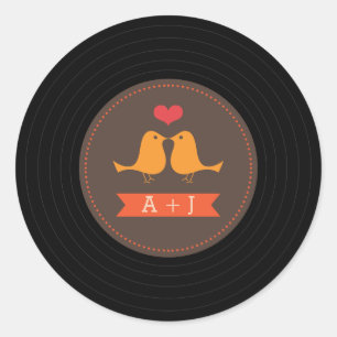 Adesivo Redondo Pássaros retros modernos Brown do amor do registro