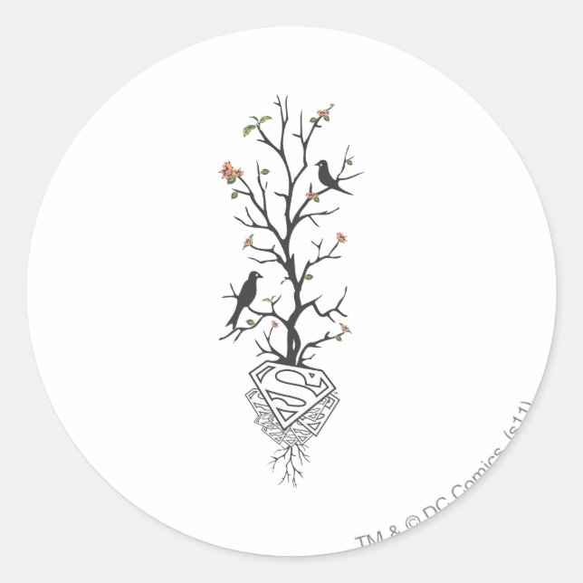 Adesivo Redondo Pássaros Supergirl na Árvore (Frente)