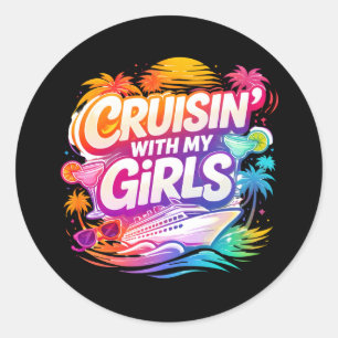 Adesivo Redondo Passeio Divertido com Minhas Amigas Navio de Cruze