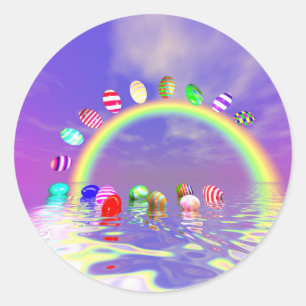 Adesivo Redondo Passeio dos ovos da páscoa em um arco-íris