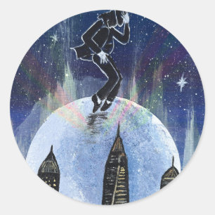 Adesivo Redondo Passeio lunar sobre a cidade -arte manual -