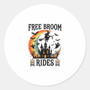 Adesivo Redondo Passeios de vassoura grátis Halloween Bruxa Castel