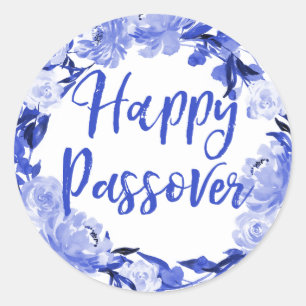 Adesivo Redondo Passover feliz floral da aguarela dos azuis