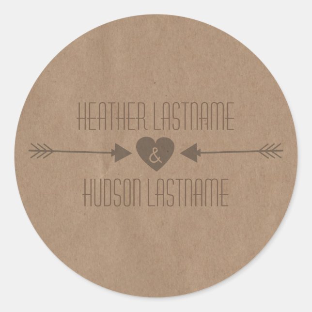 Adesivo Redondo Pasta de Casamento de Setas Marrons Inspiradas em  (Frente)