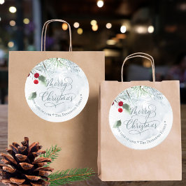 Adesivo Redondo Pasta de neve do inverno colores aquarelas pinheir