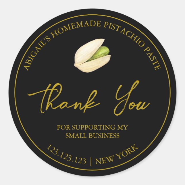 Adesivo Redondo Pasta De Pistachio Homemada Simples Obrigado Rótul (Frente)