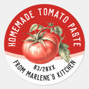 Adesivo Redondo Pasta de tomate caseira editável com tomate vermel