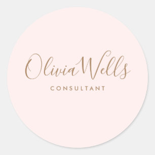 Adesivo Redondo Pasta Pocket de Script de Assinatura de Rosa claro