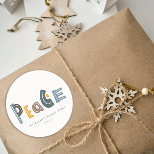 Adesivo Redondo Pasta Scandi Yellow Cinza Texto de Paz Natal