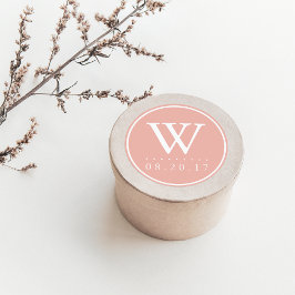 Adesivo Redondo Pastéis à beira-mar Peach Monograma Data de Casame