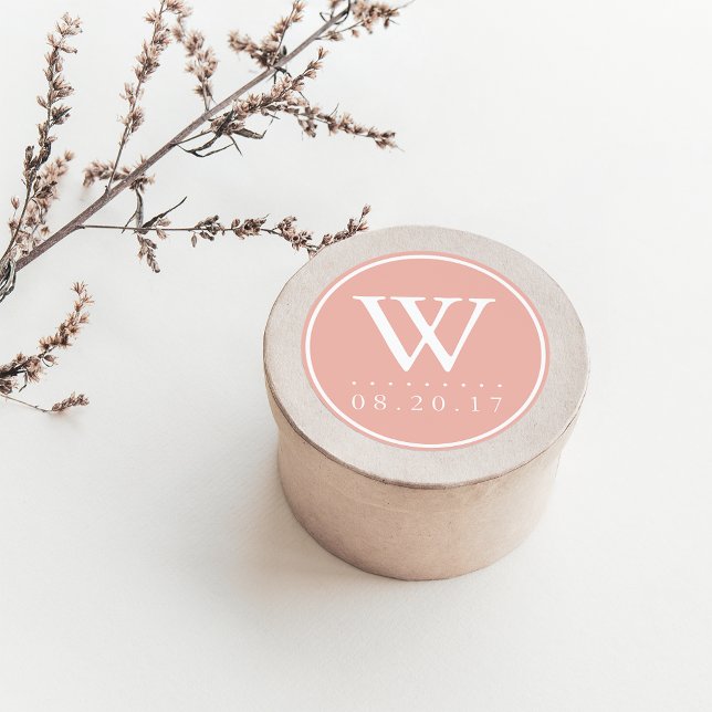 Adesivo Redondo Pastéis à beira-mar Peach Monograma Data de Casame (Criador carregado)