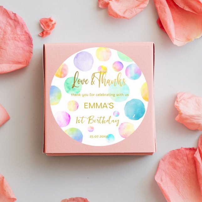 Adesivo Redondo Pastel arco-íris ombre pontos festa de aniversário (Criador carregado)