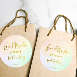 Adesivo Redondo Pastel arco-íris ombre primeiro obrigado de aniver