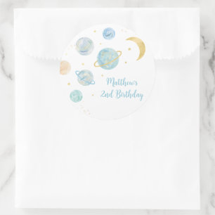 Adesivo Redondo Pastel Azul Dois o Favor do Aniversário do Espaço 