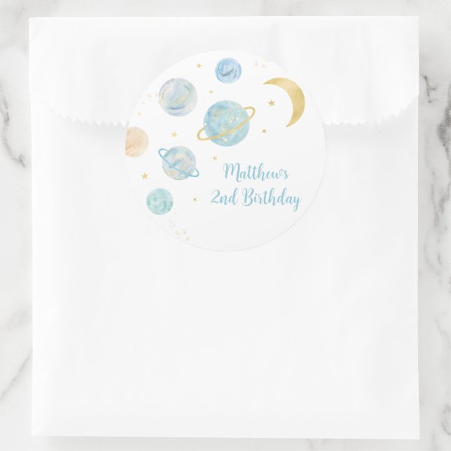 Adesivo Redondo Pastel Azul Dois o Favor do Aniversário do Espaço  (Bolsa)