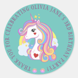 Adesivo Redondo Pastel Baby Blue Texto Personalizado Cute Unicorn 