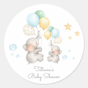 Adesivo Redondo Pastel Baby Elephant Obrigado Sticker Favor