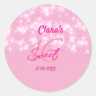 Adesivo Redondo Pastel baby pink doce de 16 anos adicione nome da