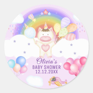 Adesivo Redondo Pastel Balloon Chá de fraldas Arco-Íris Unicórnio