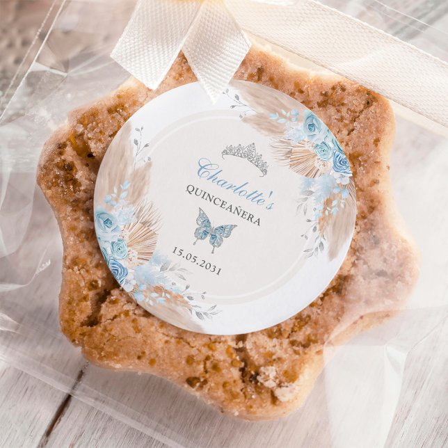 Adesivo Redondo Pastel Blue Quinceanera Boho Princess Mis Quince (Criador carregado)