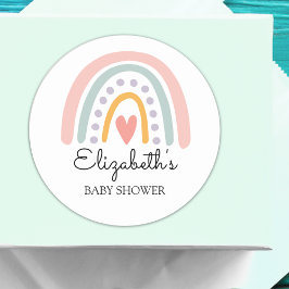 Adesivo Redondo Pastel Boho Rainbow Baby Shower for a Girl