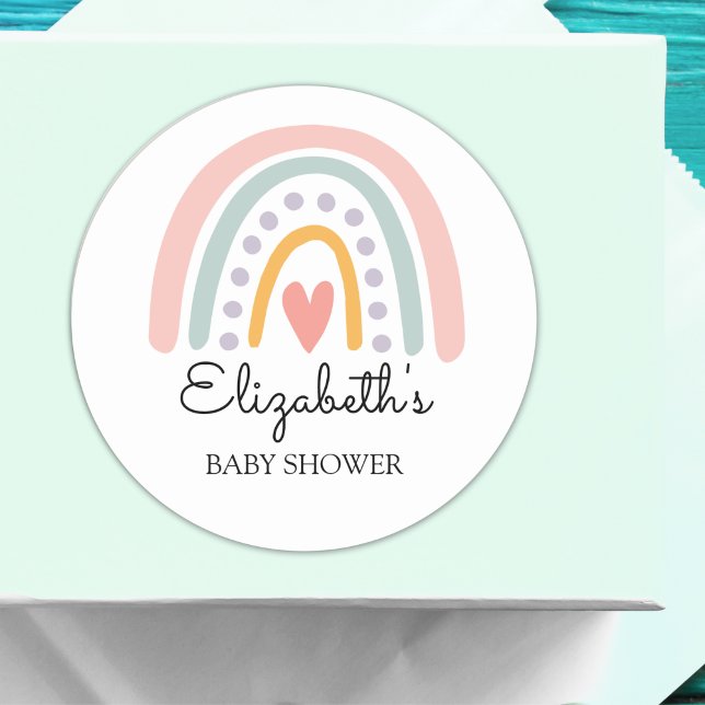 Adesivo Redondo Pastel Boho Rainbow Baby Shower for a Girl (Criador carregado)
