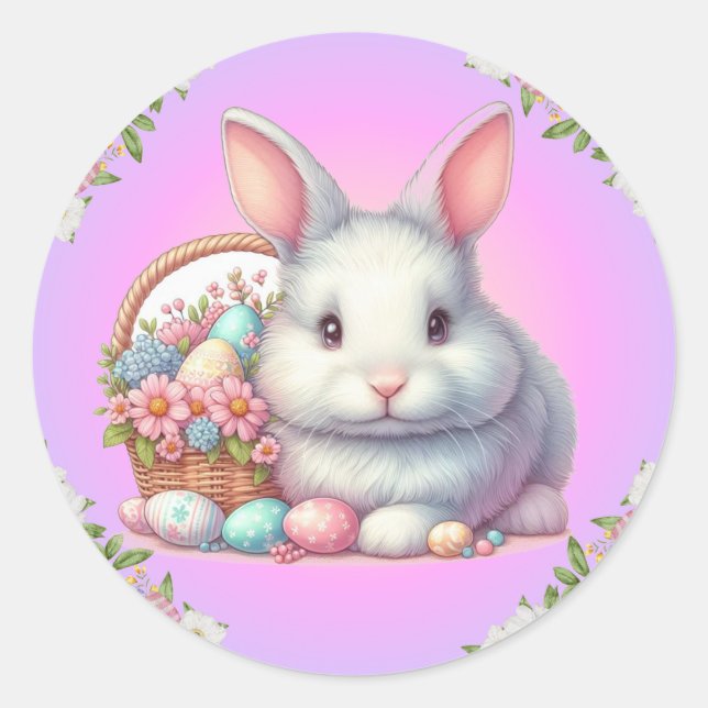 Adesivo Redondo Pastel Bonito Coelho da Páscoa (Frente)