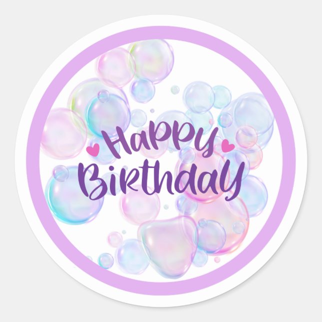 Adesivo Redondo Pastel Bubble “Happy Birthday” Sticker (Frente)