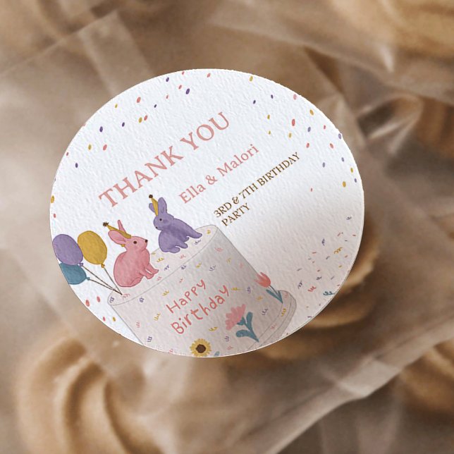 Adesivo Redondo Pastel Bunny Joint Birthday for Sister Brother (Criador carregado)