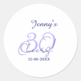 Adesivo Redondo Pastel cheers 30th birthday purple elegant name da