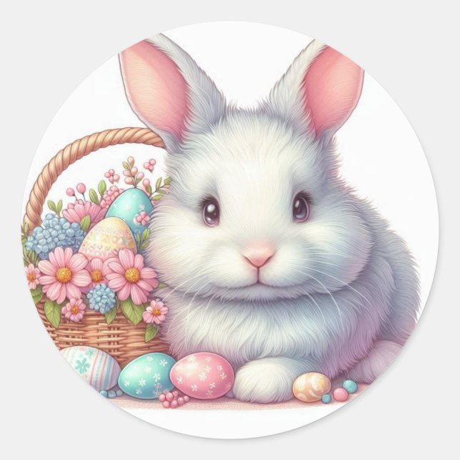 Adesivo Redondo Pastel Coelho da Páscoa bonito (Frente)