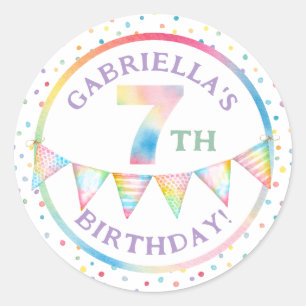 Adesivo Redondo Pastel Confetti 7 Birthday Favor Sticker