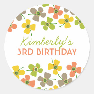 Adesivo Redondo Pastel Daisies Pop Chic Girl Favor da Festa de ani