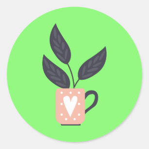 Adesivo Redondo Pastel de plantas modernas simples