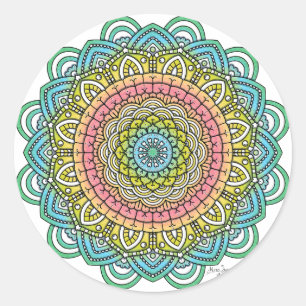Adesivo Redondo Pastel Defleur Mandala