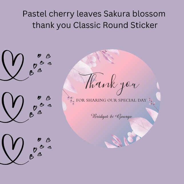 Adesivo Redondo Pastel deixa Sakura florescendo obrigado (Pastel cherry leaves Sakura blossom thank you Classic Round Sticker)