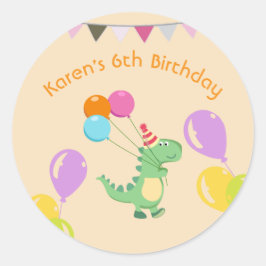 Adesivo Redondo Pastel Dino Birthday Stickers