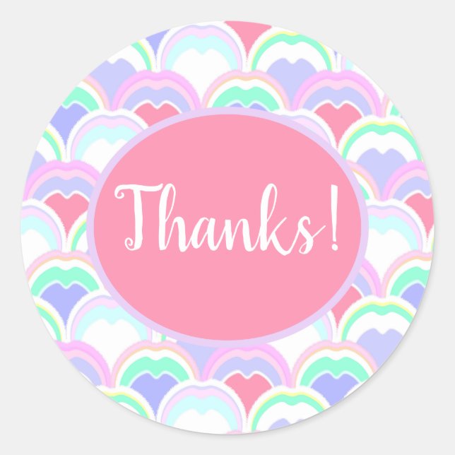 Adesivo Redondo Pastel divertido Padrão de penas de abstrato pavão (Frente)