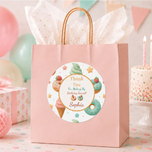 Adesivo Redondo Pastel Donut & Sorvete Agradecimento de Aniversári