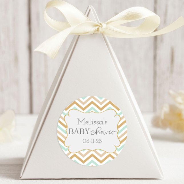 Adesivo Redondo Pastel Dourado e Verde Zig Zag Nêutrico Bebê (Criador carregado)