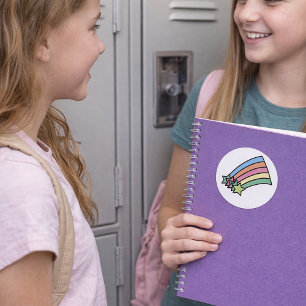 Adesivo Redondo Pastel Estrela Cadente Arco-íris Retro Fofo