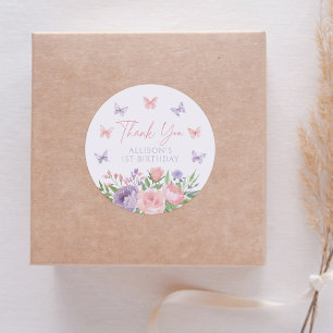 Adesivo Redondo Pastel Floral Butterfly Aniversário