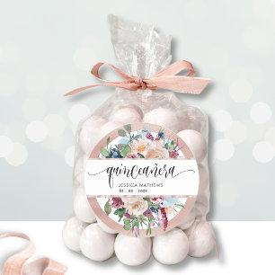 Adesivo Redondo Pastel Floral com Rosa Dourado Envelope Selo / Fav