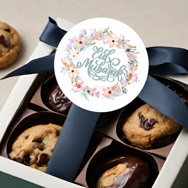 Adesivo Redondo Pastel Floral Eid Mubarak Stickers (Criador carregado)