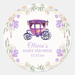 Adesivo Redondo Pastel Floral Princess Carriage Girl Baby Shower 