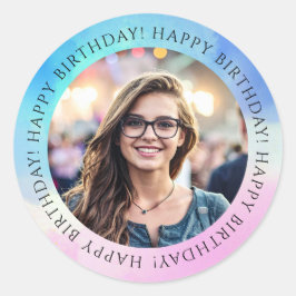 Adesivo Redondo Pastel Happy Birthday Photo Envelope Seal Sticker