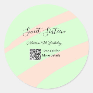 Adesivo Redondo Pastel laranja verde  QR  Doce aniversário de deze