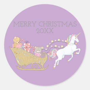 Adesivo Redondo Pastel Natal Unicorn Papais noeis de Leigh Purple
