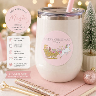 Adesivo Redondo Pastel Natal Unicorn Papais noeis Rosa-Rosa