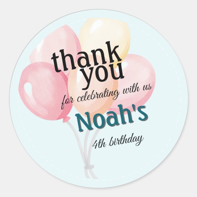Adesivo Redondo Pastel Personalized Birthday Sticker | Balloon (Frente)